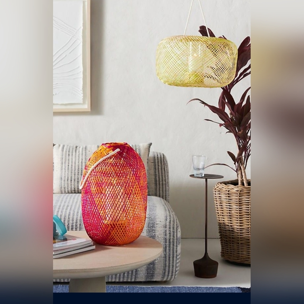 Anthropologie Vibrant Multicolor Woven Bamboo latern
